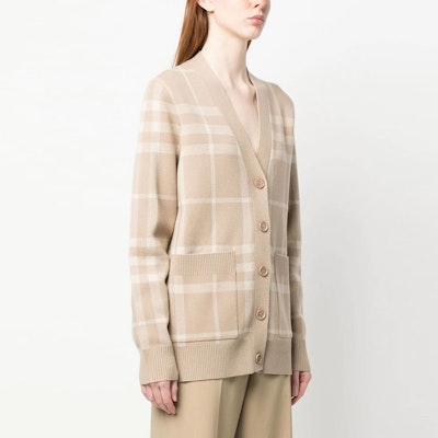(Women) Burberry SS23 Check V-Neck Single-Breasted Cashmere Cardigan Khaki 80656121 Purchase (Women) Burberry SS23 Check V-Neck Single-Breasted Cashmere Cardigan Khaki 80656121