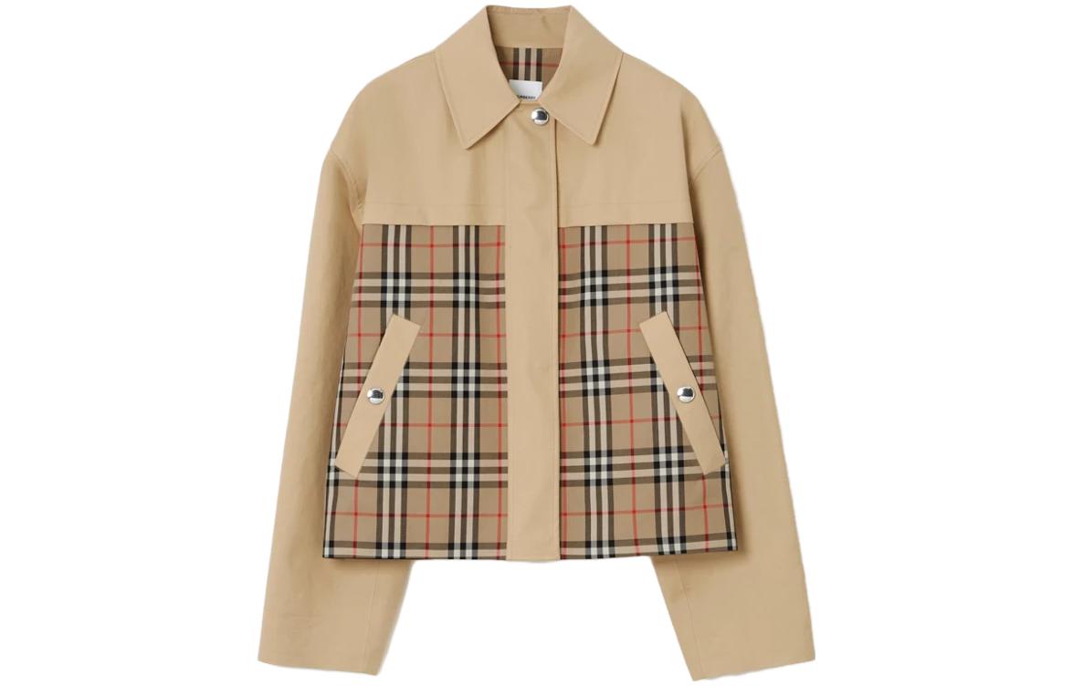 (Women) Burberry  SS23 Honey Check Print Single-Breasted Relaxed Jacket. 80711701