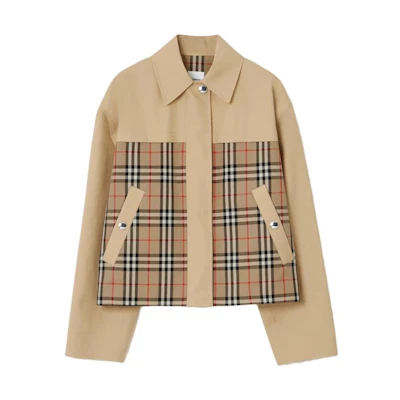 (Women) Burberry SS23 Honey Check Print Single-Breasted Relaxed Jacket. 80711701