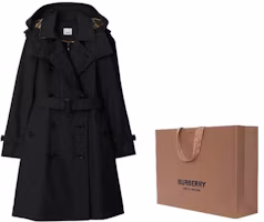 Shop (W) Burberry 2024春夏黑色雙排扣連帽長袖風衣外套 80842511