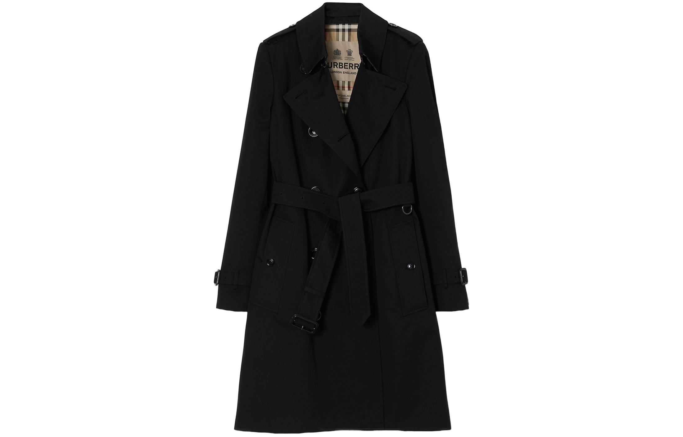 (Women) Burberry  SS24 Slim Fit Double-Breasted Long Trench Coat Black 80794021