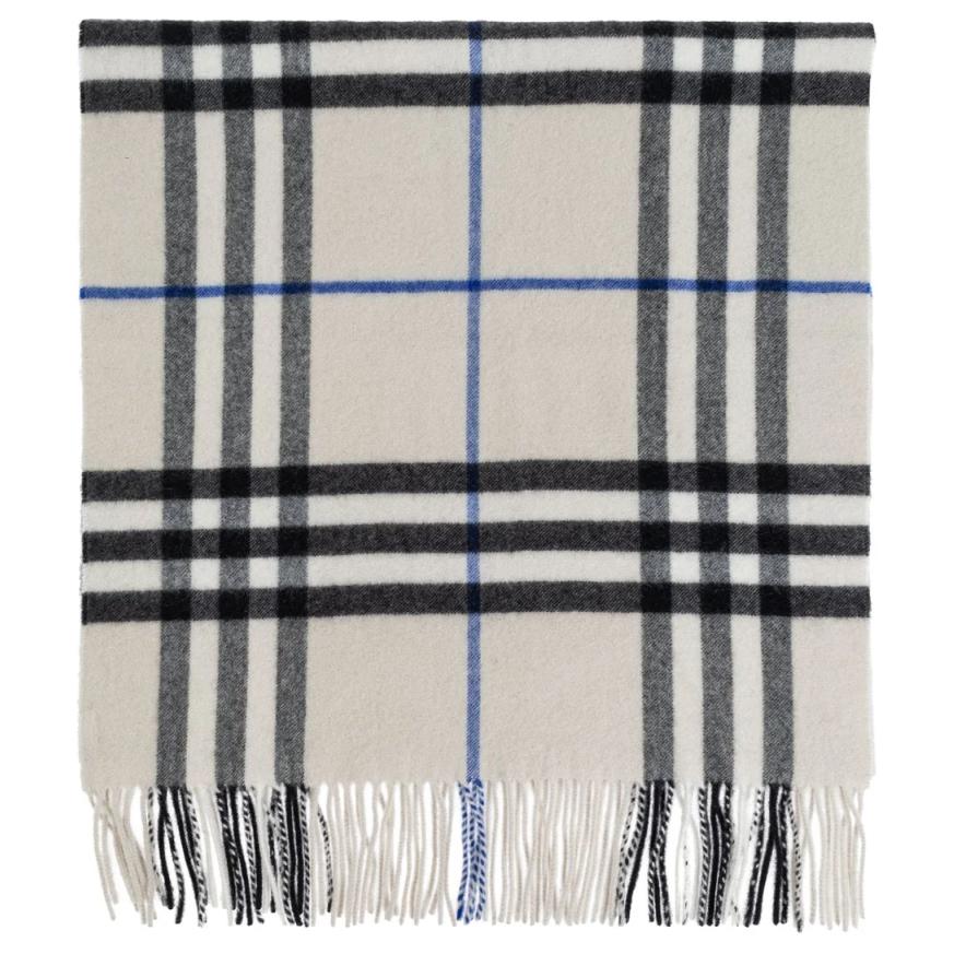 (Women) Burberry  Striped Cashmere Wool Scarf in White. 8085930A3888