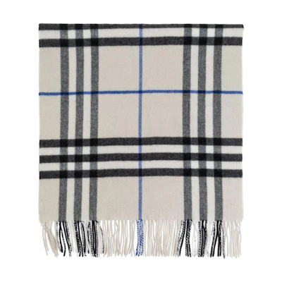 (Women) Burberry Striped Cashmere Wool Scarf in White. 8085930A3888
