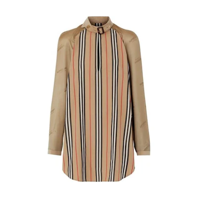 (Women) Burberry Striped Long-Sleeve Shirt Brown. 45608291