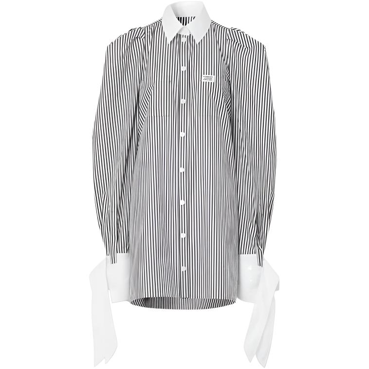 (Women) Burberry  Striped Single-Breasted Shirt Dress - Black Long Sleeve 45643671