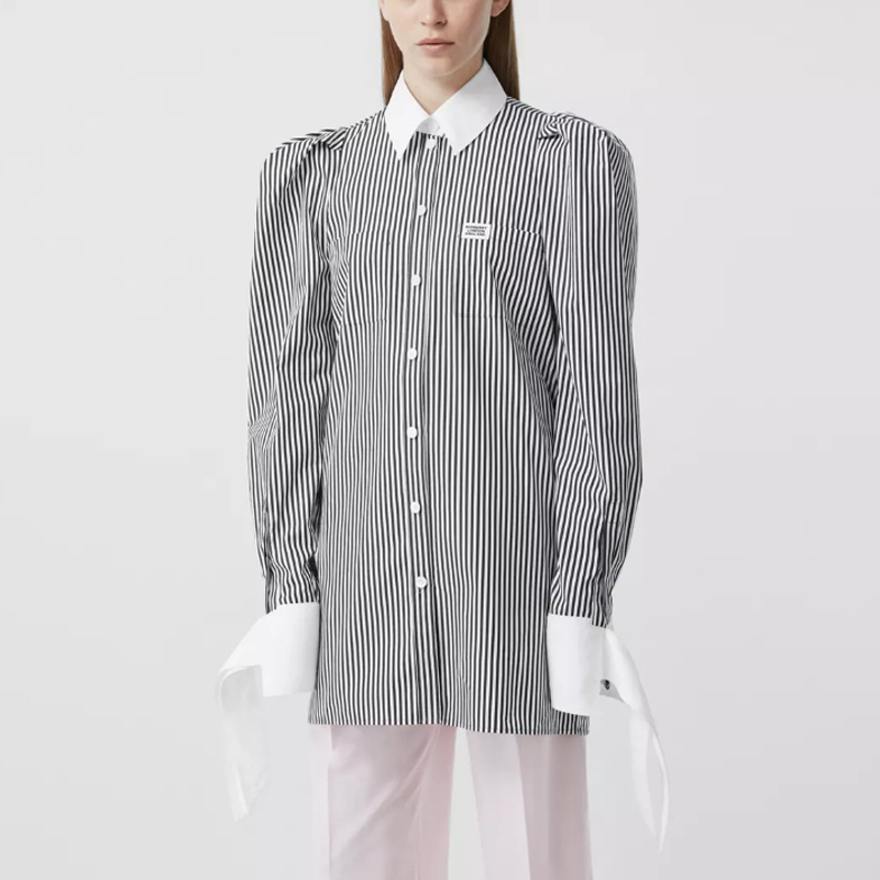 Shop (W) Vestido Camisero de Rayas Burberry Negro de Manga Larga Single-Breasted 45643671