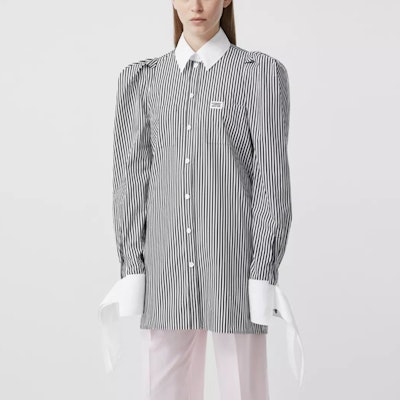 (W) Vestido Camisero de Rayas Burberry Negro de Manga Larga Single-Breasted 45643671 Shop (W) Vestido Camisero de Rayas Burberry Negro de Manga Larga Single-Breasted 45643671