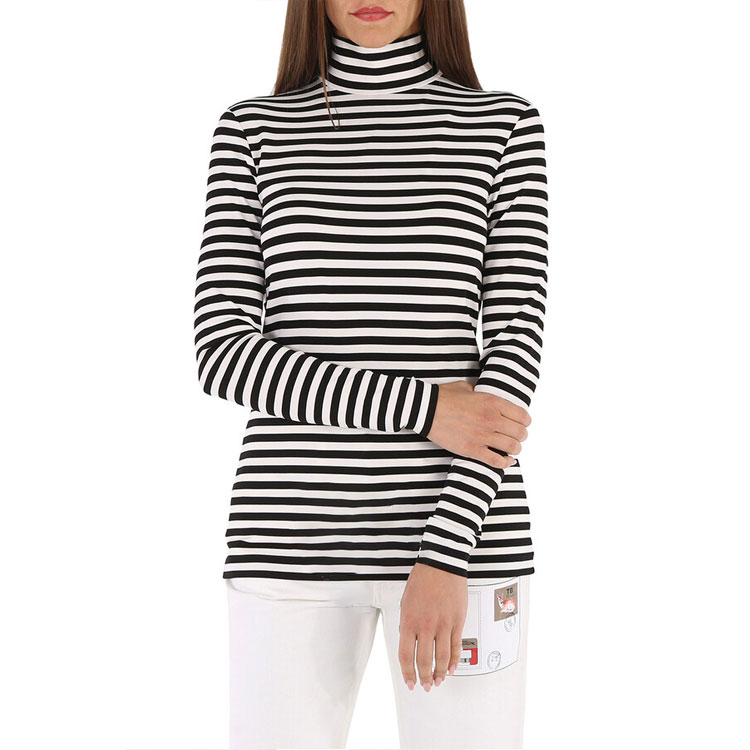 Shop (W) バーバリー ストライプ ストレッチ ハイネック 長袖 スウェットシャツ ブラック/ホワイト 45645141