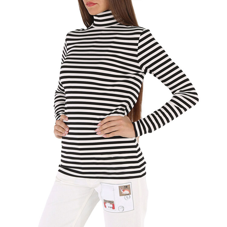 Details for (W) バーバリー ストライプ ストレッチ ハイネック 長袖 スウェットシャツ ブラック/ホワイト 45645141