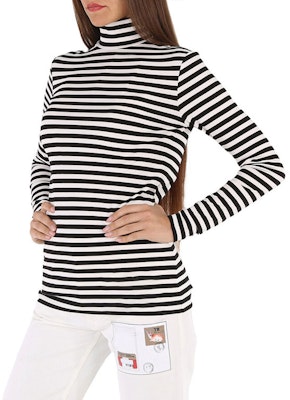 (Women) Burberry Striped Stretch High-Neck Long Sleeve Sweatshirt Black/White 45645141 Details for (Women) Burberry Striped Stretch High-Neck Long Sleeve Sweatshirt Black/White 45645141