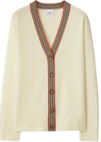 Order (Women) Burberry Striped V-Neck Button Knit Cardigan Ivory White. 80843261
