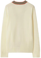 Lookbook (Women) Burberry Striped V-Neck Button Knit Cardigan Ivory White. 80843261