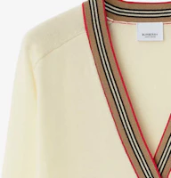 Shop (Women) Burberry Striped V-Neck Button Knit Cardigan Ivory White. 80843261