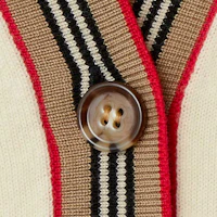 Details for (Women) Burberry Striped V-Neck Button Knit Cardigan Ivory White. 80843261