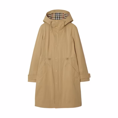 (Women) Burberry Tan Solid Zip-Up Hooded Long Coat Jacket. 80954451