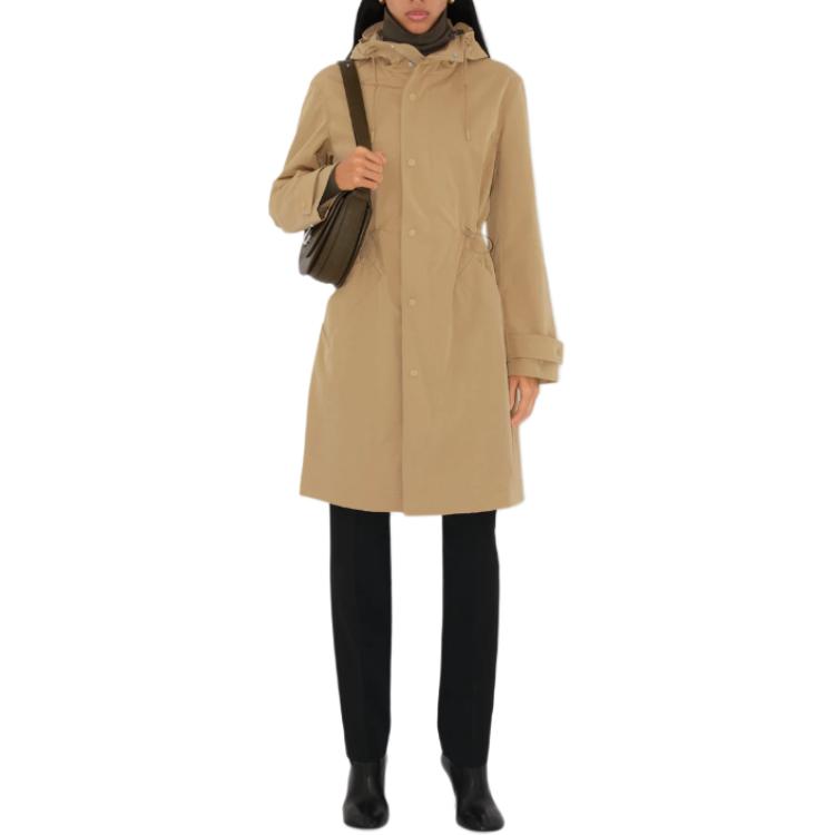 Lookbook (W) 博柏利 驼色连帽拉链长款外套夹克 80954451