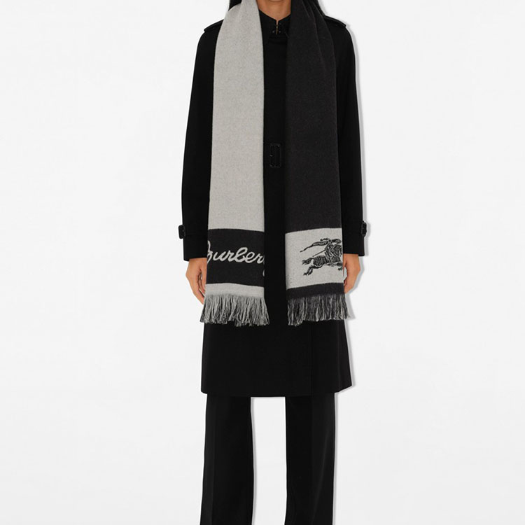 (Women) Burberry  Tassel Wool Knit Scarf - Gray 80940151 圖 4