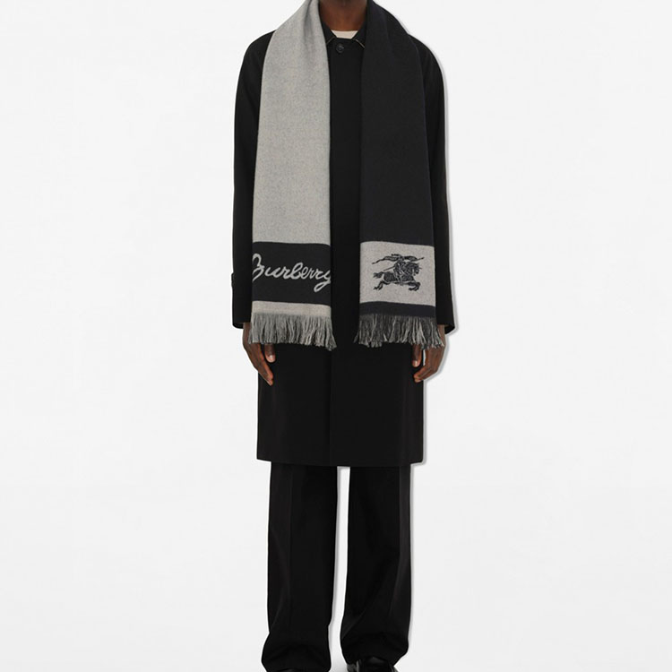 (Women) Burberry  Tassel Wool Knit Scarf - Gray 80940151 圖 7