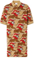 (Women) Burberry Tiger Pattern Jacquard Wool Polo Dress Brown Short Sleeve 80514671 (Women) Burberry Tiger Pattern Jacquard Wool Polo Dress Brown Short Sleeve 80514671