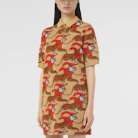 Shop (W) Burberry 老虎圖案提花羊毛短袖Polo連衣裙棕色 80514671