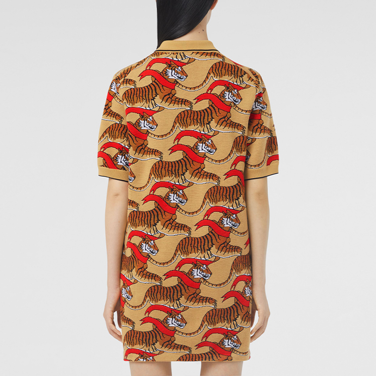 Purchase (W) Vestido Polo de Lana Jacquard Patrón Tigre Burberry Marrón Manga Corta. 80514671