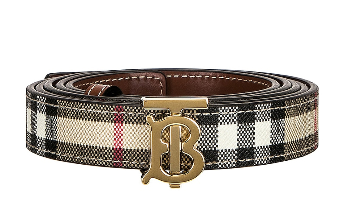 (Women) Burberry  Vintage Check Leather Belt, Reversible, 2cm Wide, Multiple Colors. 8052485