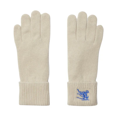 (Women) Burberry White Cashmere Nylon Logo Knit Gloves 80961521
