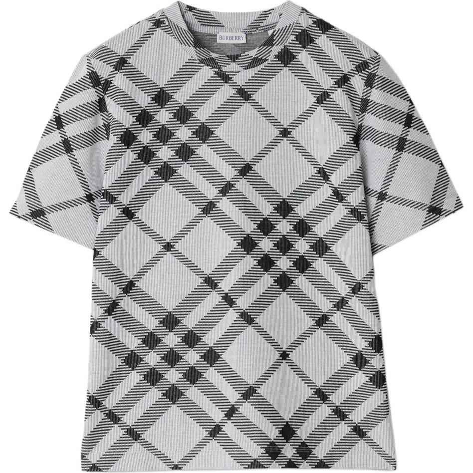 (Women) Burberry  White Check Print Crew Neck Casual Short Sleeve T-Shirt. 80880611