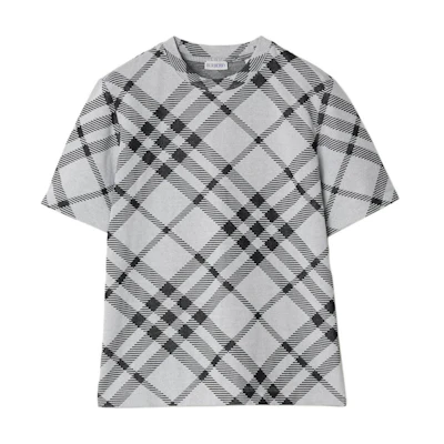 (Women) Burberry White Check Print Crew Neck Casual Short Sleeve T-Shirt. 80880611