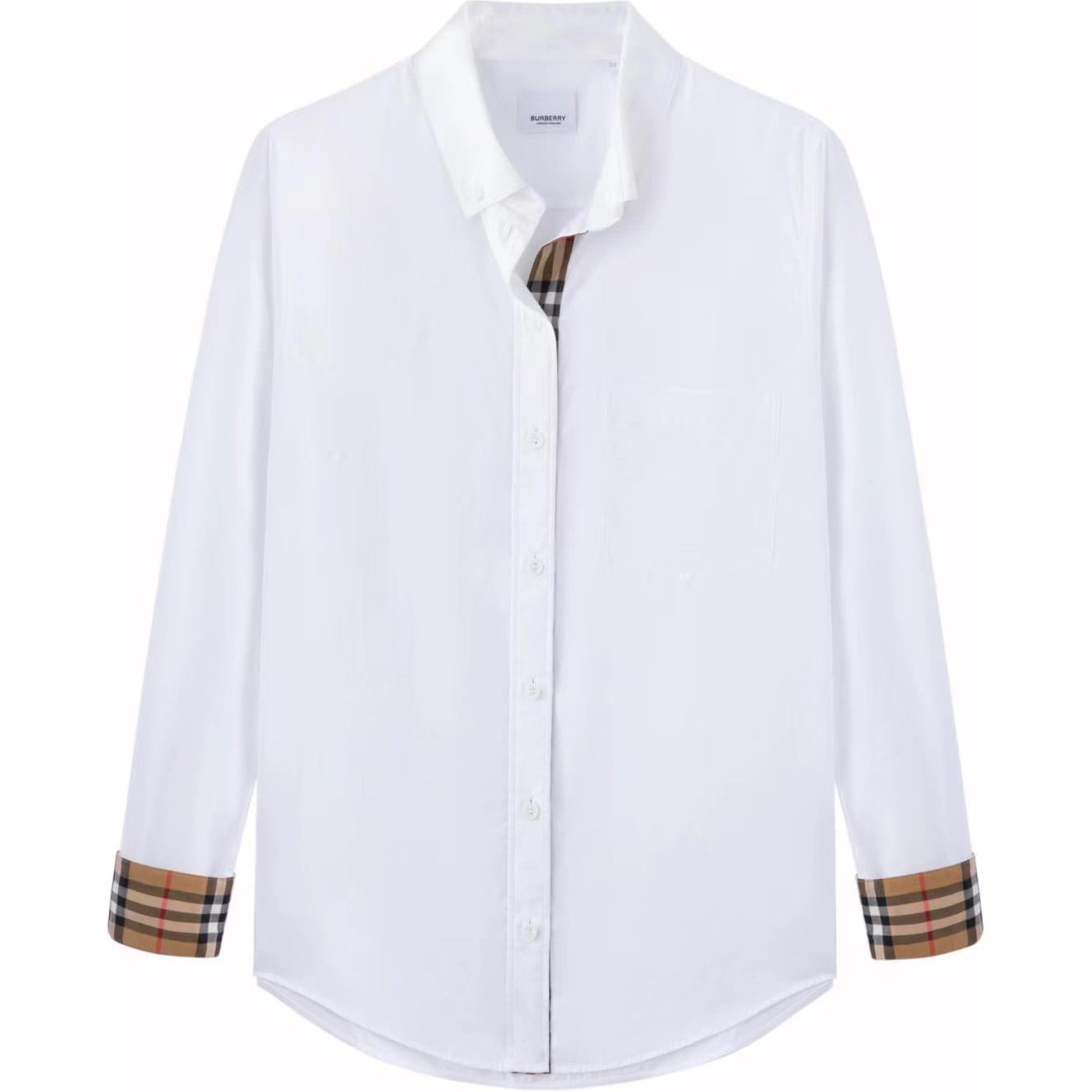 (Women) Burberry  White Checkered Collared Long-Sleeve Shirt. 80733091