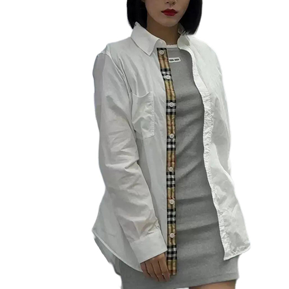 Purchase (W) 博柏利 白色格纹长袖衬衫 80733091