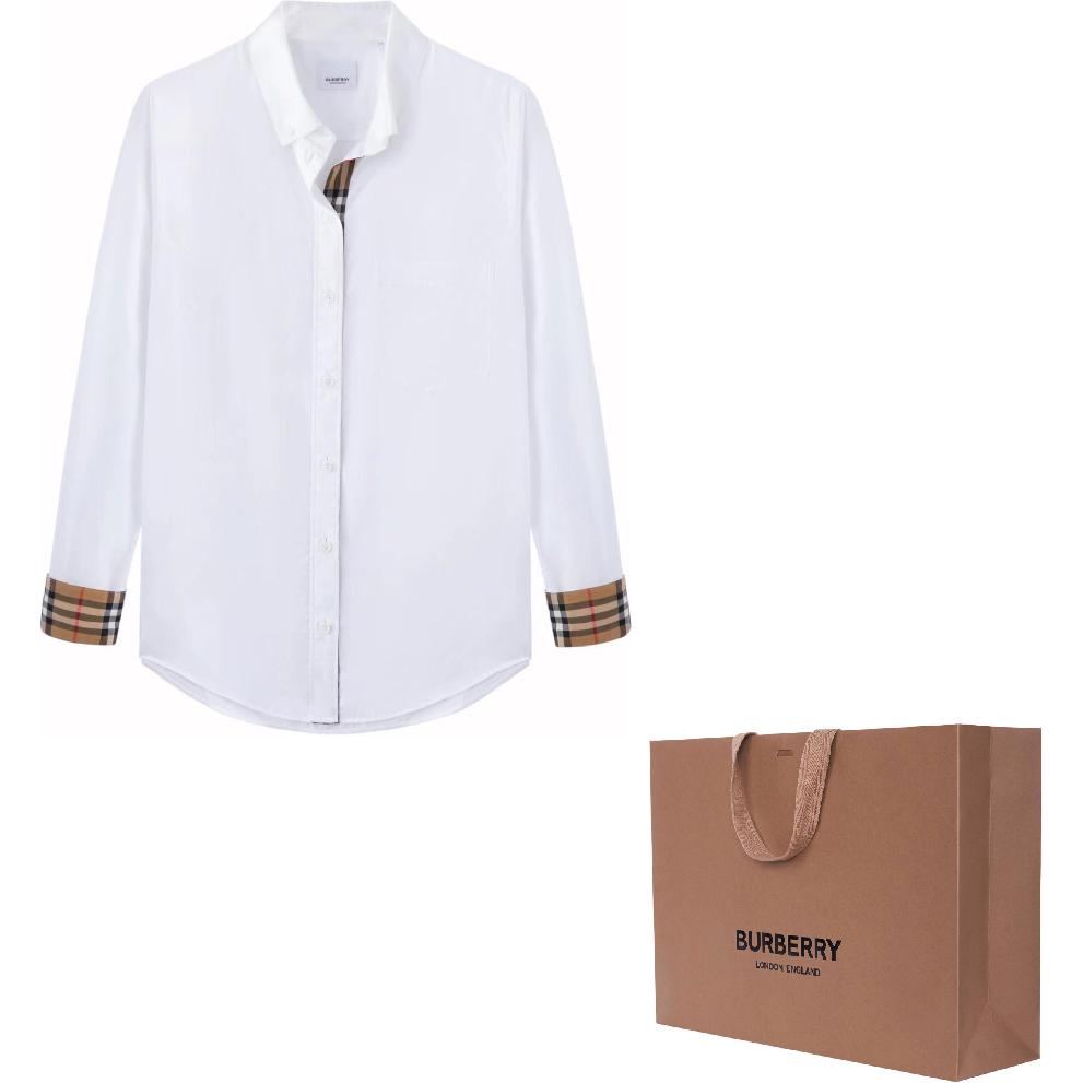 Details for (W) 博柏利 白色格纹长袖衬衫 80733091