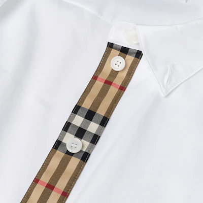 (W) 버버리 화이트 체크 카라 긴팔 셔츠. 80733091 1