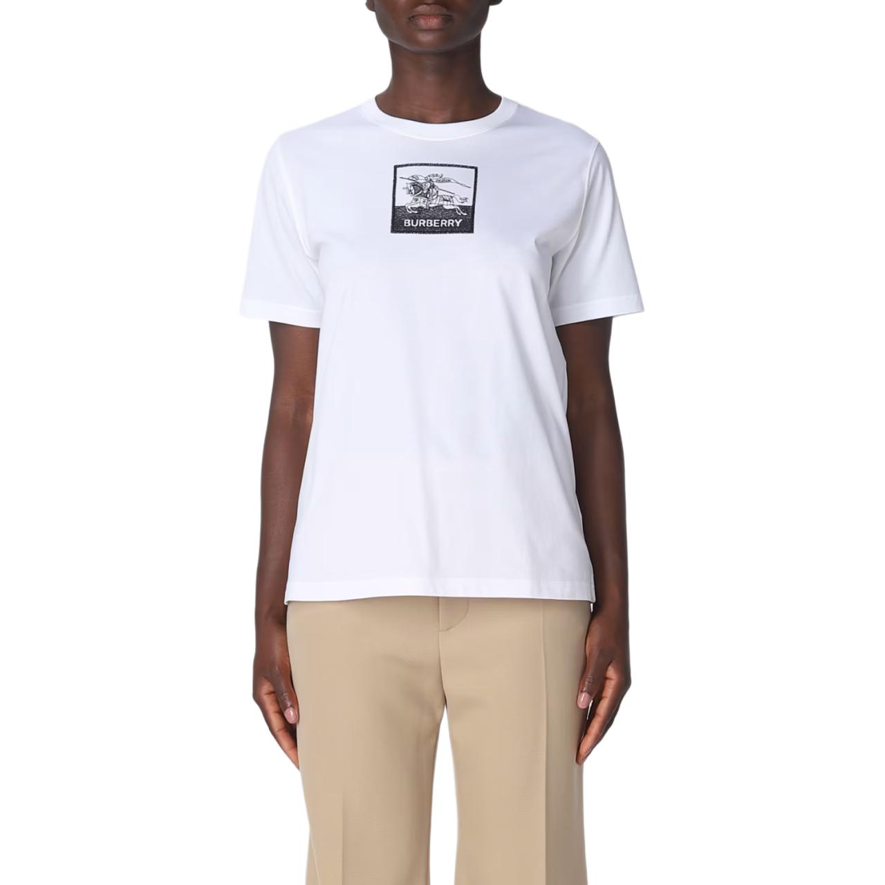 (Women) Burberry  White Crew Neck Letter Logo Print Short-Sleeve T-Shirt 8071668 圖 3