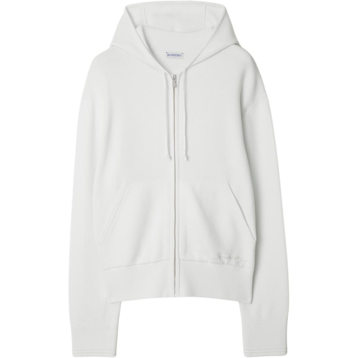 (Women) Burberry  White Embroidered Logo Zip-Up Hoodie Long Sleeve Sweater. 80944431