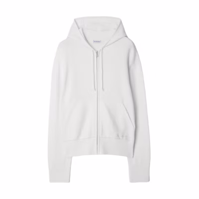 (Women) Burberry White Embroidered Logo Zip-Up Hoodie Long Sleeve Sweater. 80944431