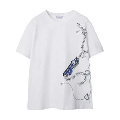 (Women) Burberry White Jewelry Print Crewneck Oversized Short-Sleeve T-Shirt SS24. 80882151