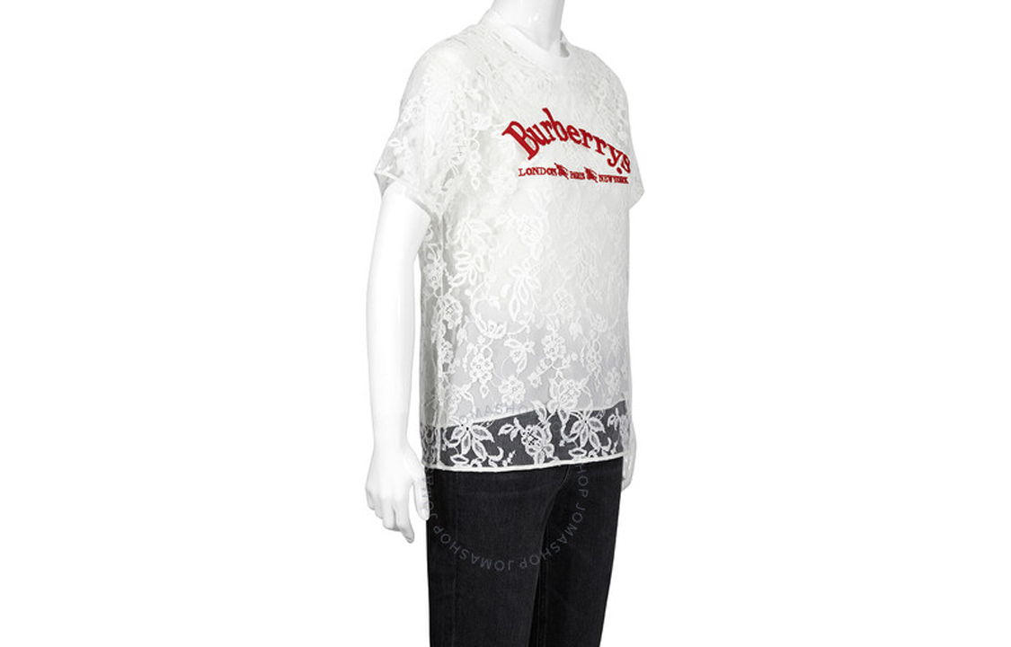 (Women) Burberry  White Lace Embroidered Logo Short Sleeve T-Shirt 8002885 圖 4