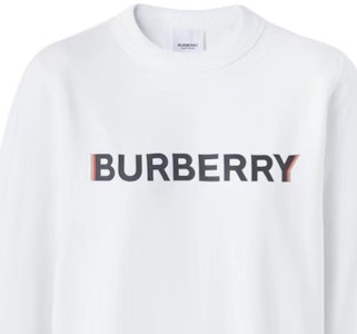 (W) バーバリー ホワイト レタープリント 長袖 クルーネックスウェットシャツ. 80526601 Sizing (W) バーバリー ホワイト レタープリント 長袖 クルーネックスウェットシャツ. 80526601