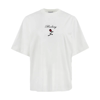 (Women) Burberry White Letter Print Short-Sleeve Round Neck T-Shirt. 80836471