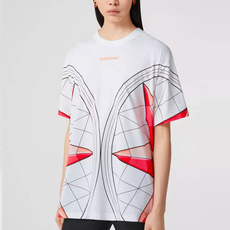 (Women) Burberry  White Logo Geometric Print Crew Neck T-Shirt. 80592931 圖 3