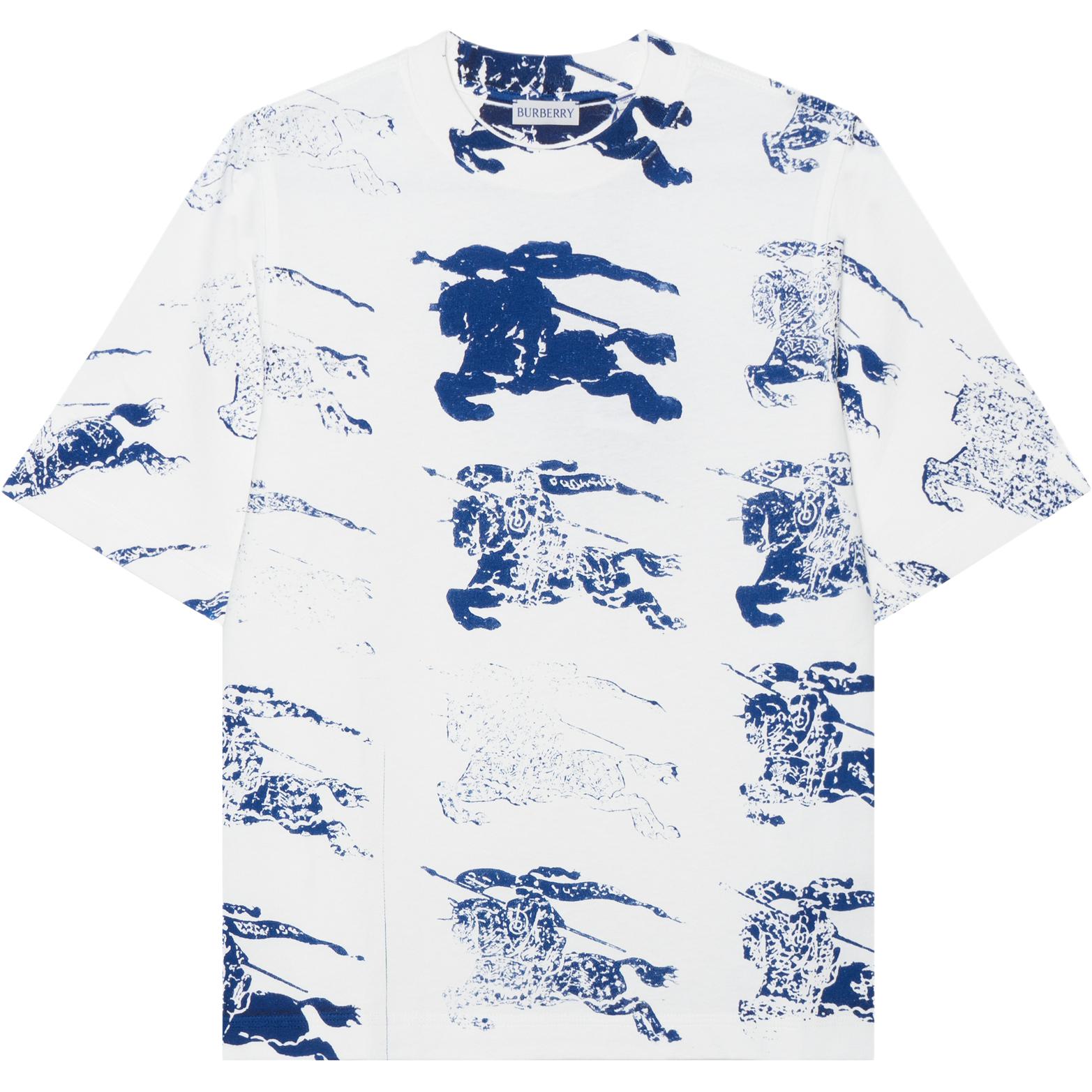 (Women) Burberry  White Logo Print Crew Neck Drop Shoulder T-Shirt. 80821281