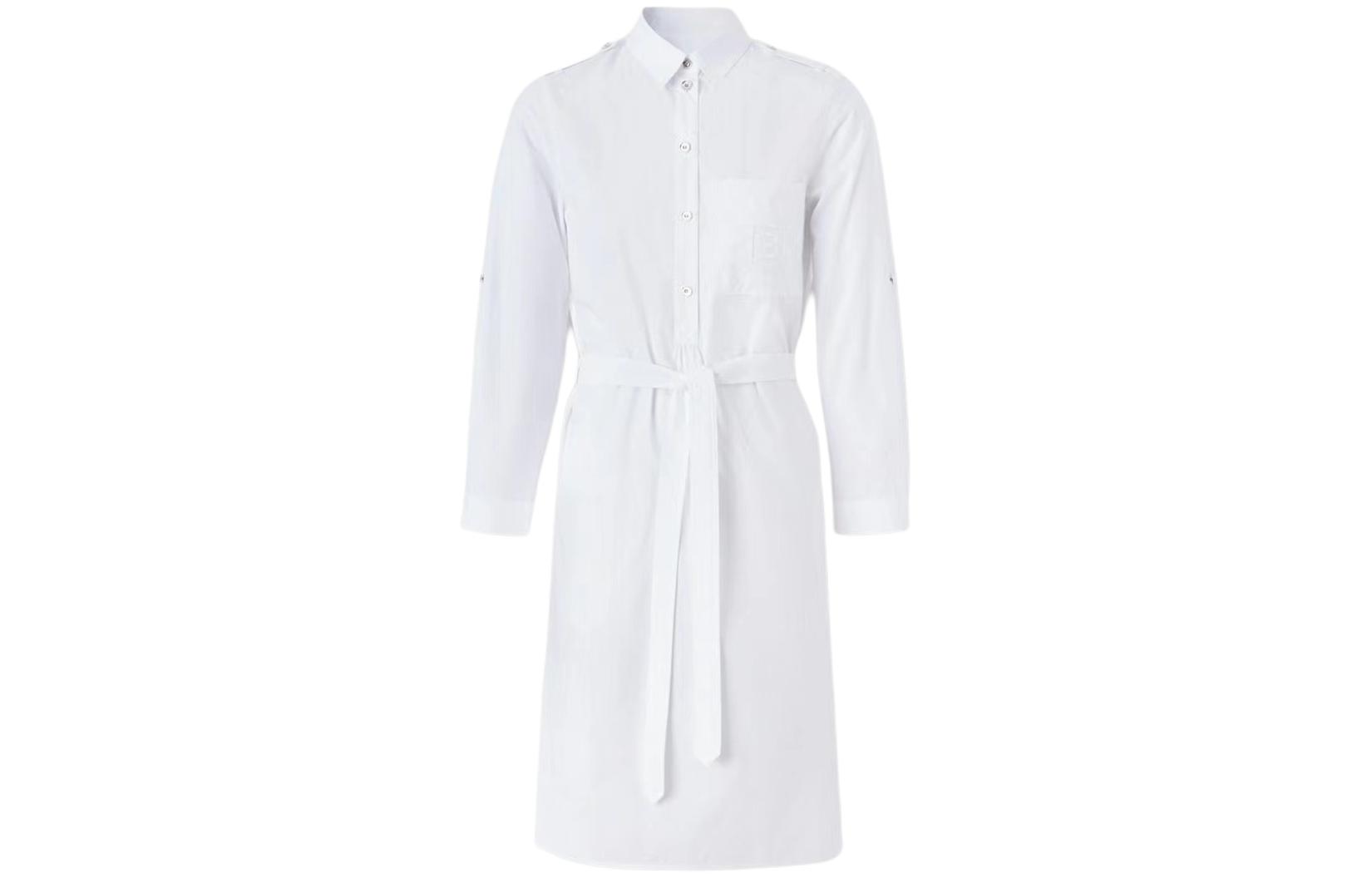 (Women) Burberry  White Logo Print Loose Mid-Length Short Sleeve Dress. 80529341