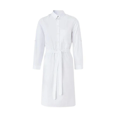 (Women) Burberry White Logo Print Loose Mid-Length Short Sleeve Dress. 80529341