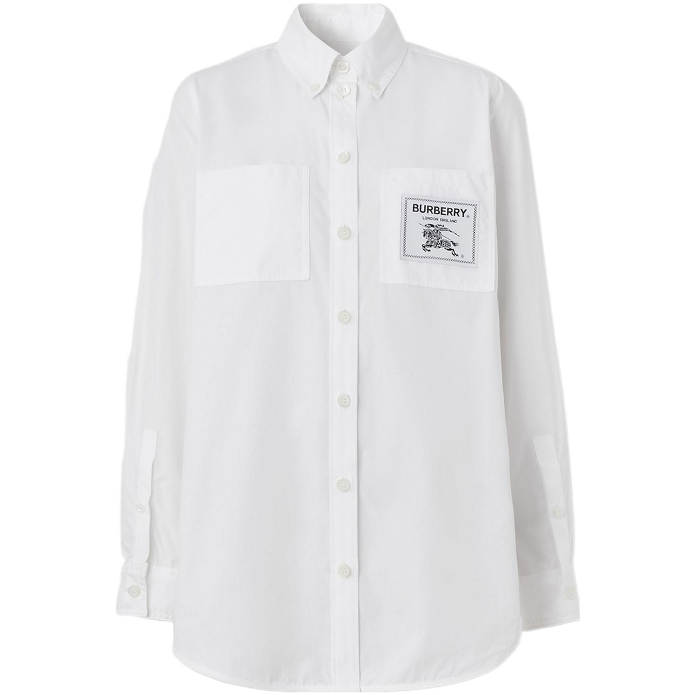 (Women) Burberry  White Logo Single-Breasted Long-Sleeve Shirt. 80630041