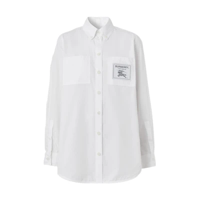 (Women) Burberry White Logo Single-Breasted Long-Sleeve Shirt. 80630041