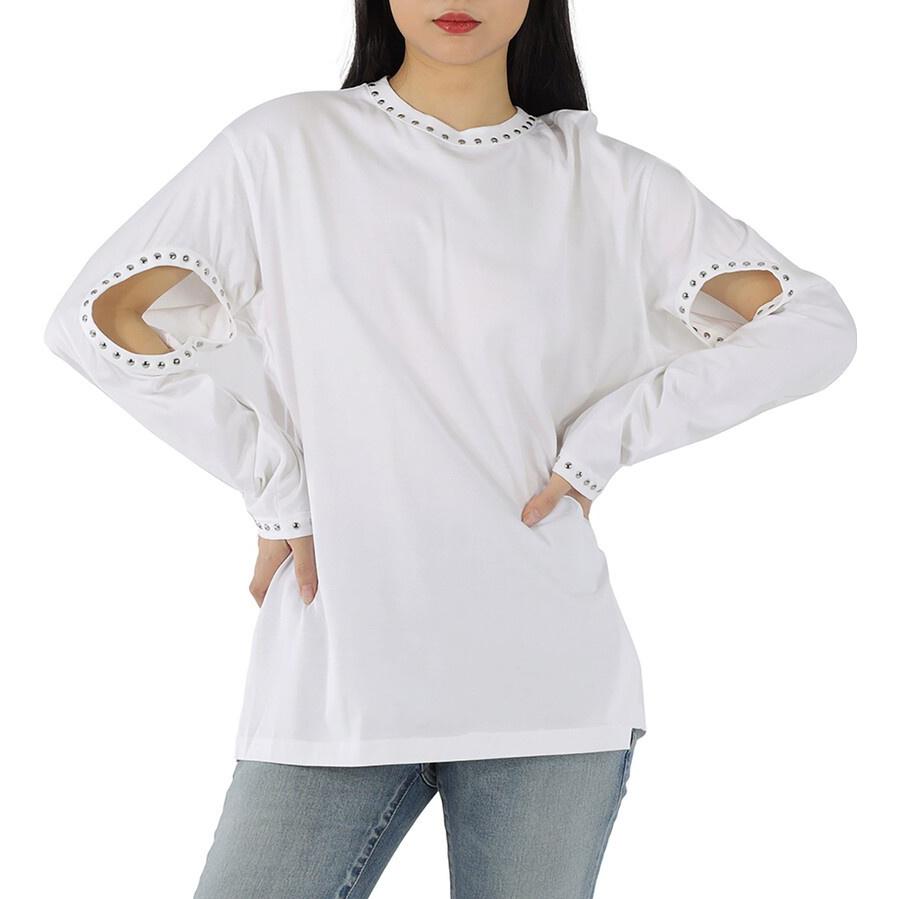 Shop (W) 博柏利 白色长袖宽松版圆领T恤 80171471