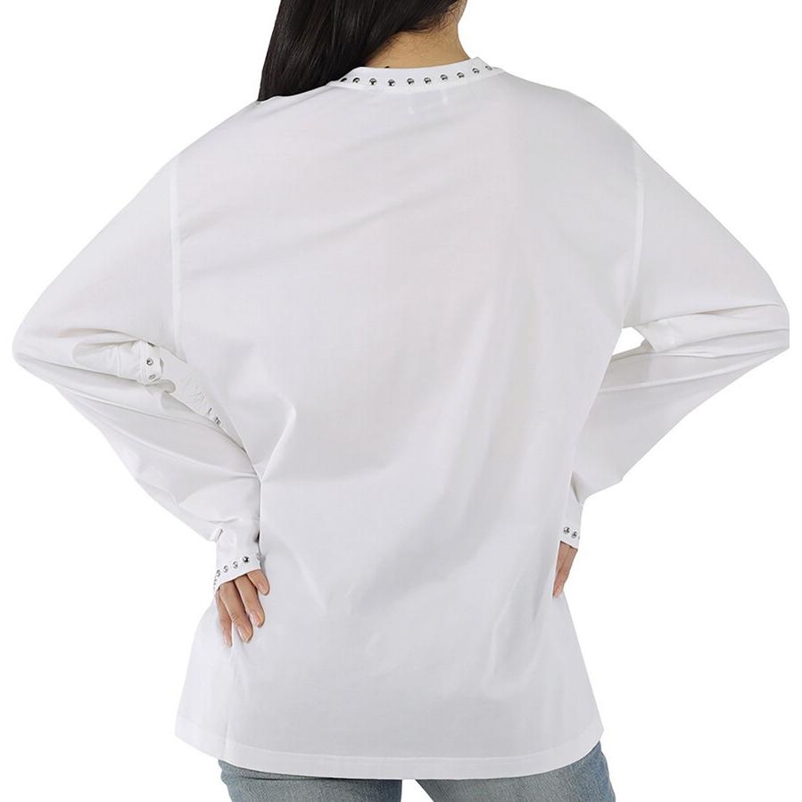 Purchase (W) 博柏利 白色长袖宽松版圆领T恤 80171471