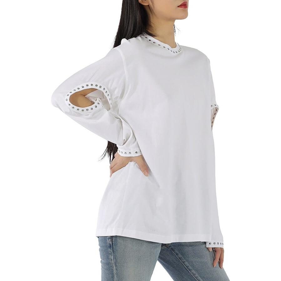 Details for (W) 博柏利 白色长袖宽松版圆领T恤 80171471