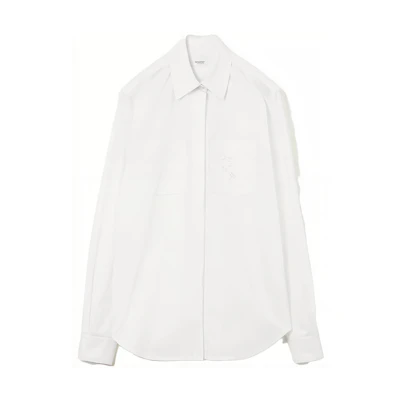 (Women) Burberry White Loose-Fit Long-Sleeve Shirt with Embroidered Logo. 80713631